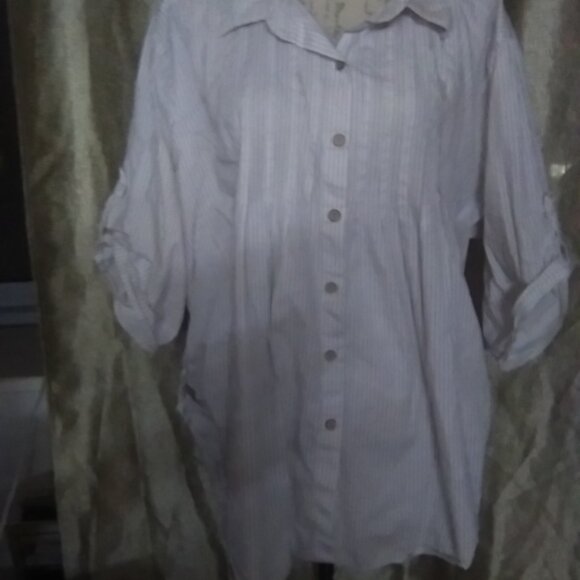SIZE 3X VAMP BRAND BUTTON DOWN SHIRT TOP BLOUSE WHITE COTTON LONG SLEEVED - Picture 1 of 1